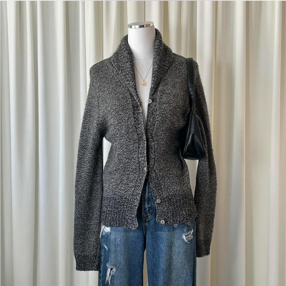 VTG NEIMAN MARCUS 100% Cashmere Shawl Collar Cardigan Dark Gray Marled Knit M.